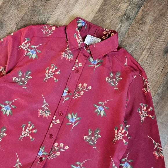 Vintage 1960s Hooper Associates Ltd. Floral Red Blouse Made in British Hong Kong - Picture 5 of 7